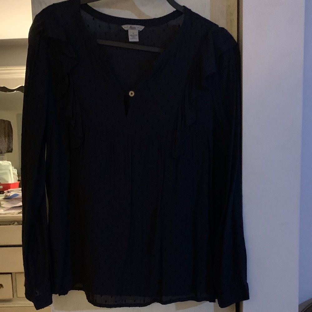 Bass  Dark Blue Ruffle Blouse